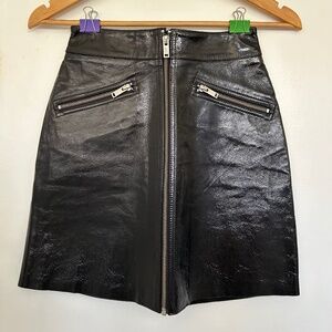 BNWT Black Maje patent leather skirt with front zip closure and lining